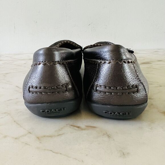 COACH Odette Solid Metallic Black Gray Leather Driver Loafer Black Logo - US 7 - Picture 7 of 8